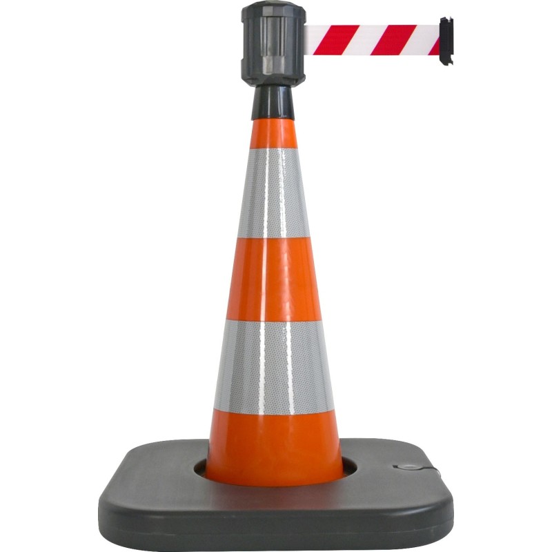 Traffic cone with weighted base and retractable strap - Viso